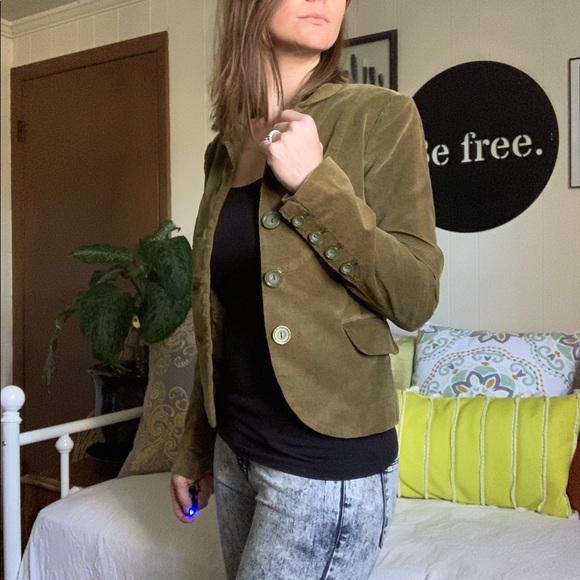 Olive green velvet FOSSIL blazer coat - Picture 2 of 16